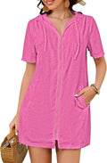 Terry Cloth Cover Up for Women - Zipper Hooded Swim Robe with Pockets