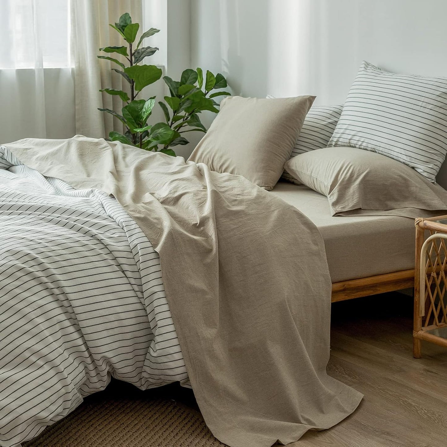 MooMee Queen Bedding Sheet Set in Heathered Khaki for Comfort