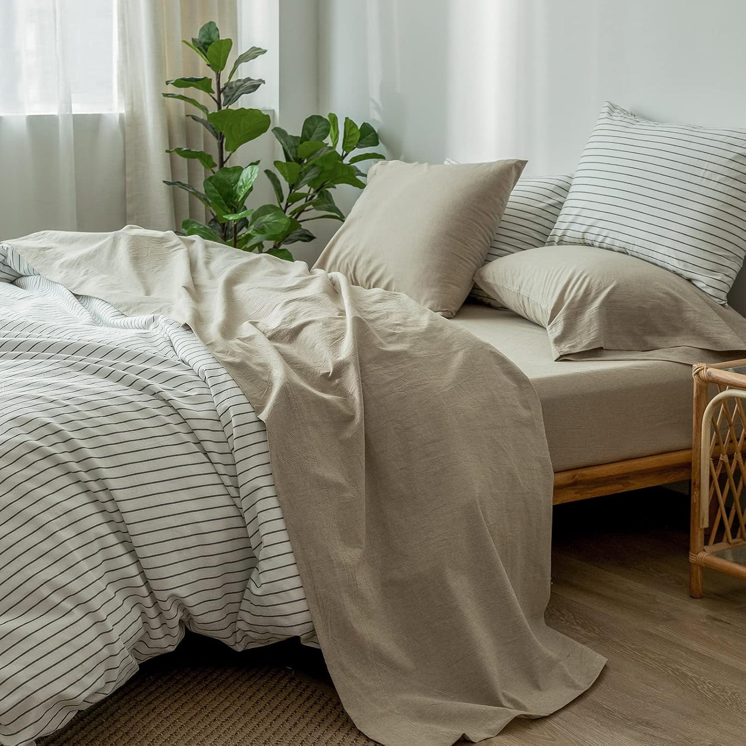 MooMee Queen Bedding Sheet Set in Heathered Khaki for Comfort