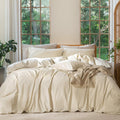 MooMee Bedding Duvet Cover Set King - Washed Cotton Linen-Like Comfort