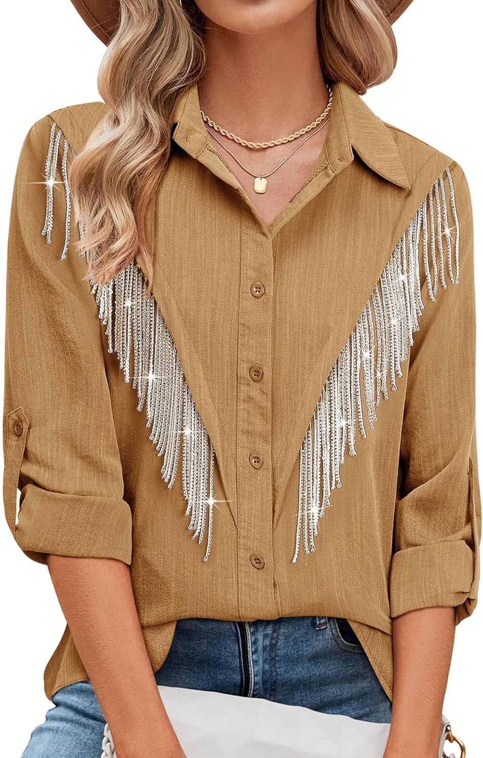 Sparkly Fringe Button Down Shirt for Western Cowgirl Style