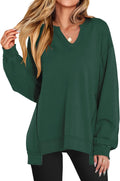 Women's Oversized V-Neck Sweatshirt Tunic - Relaxed Patchwork Fit