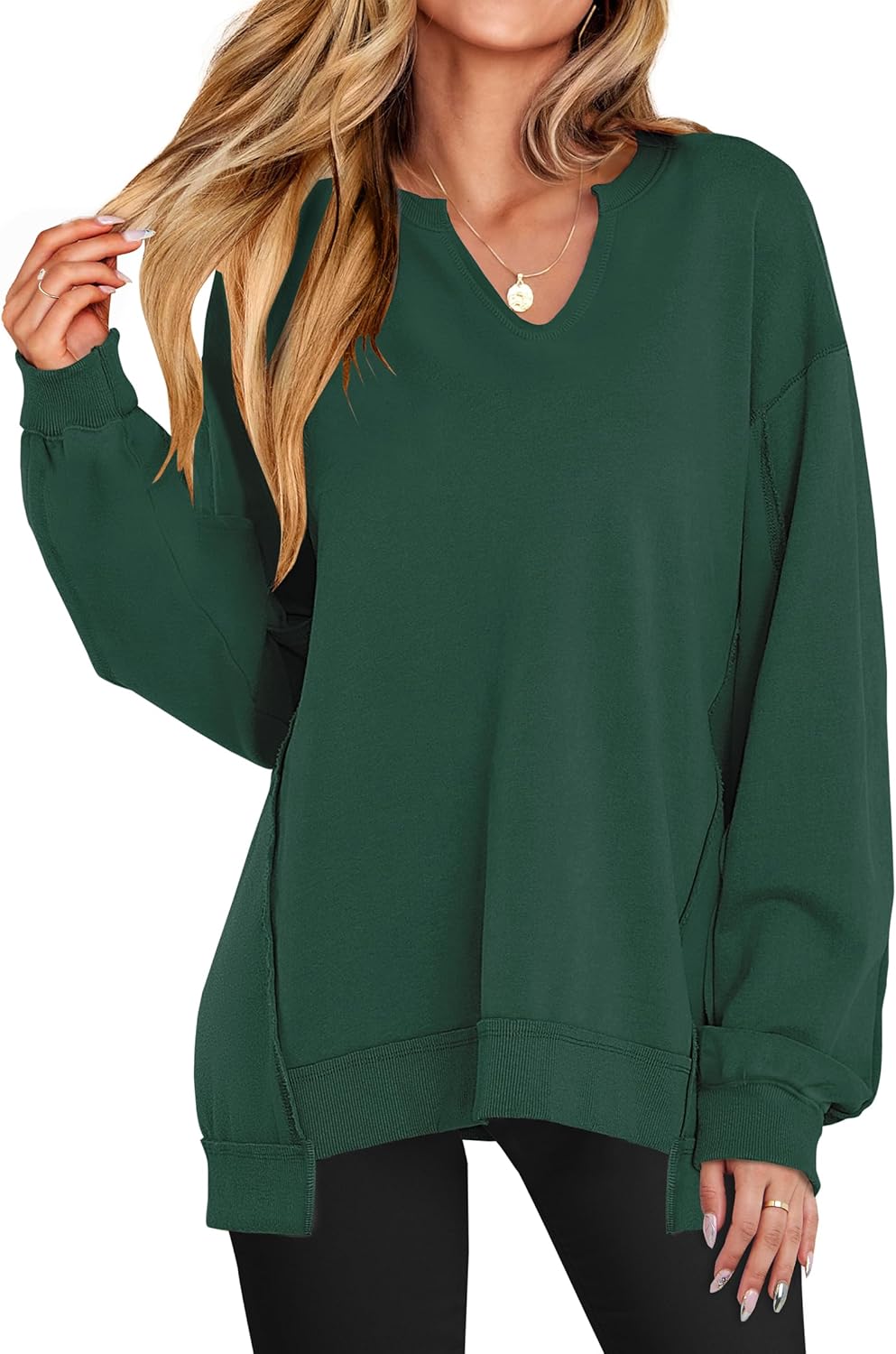 Oversized V-Neck Sweatshirt for Women - Trendy Fall Style