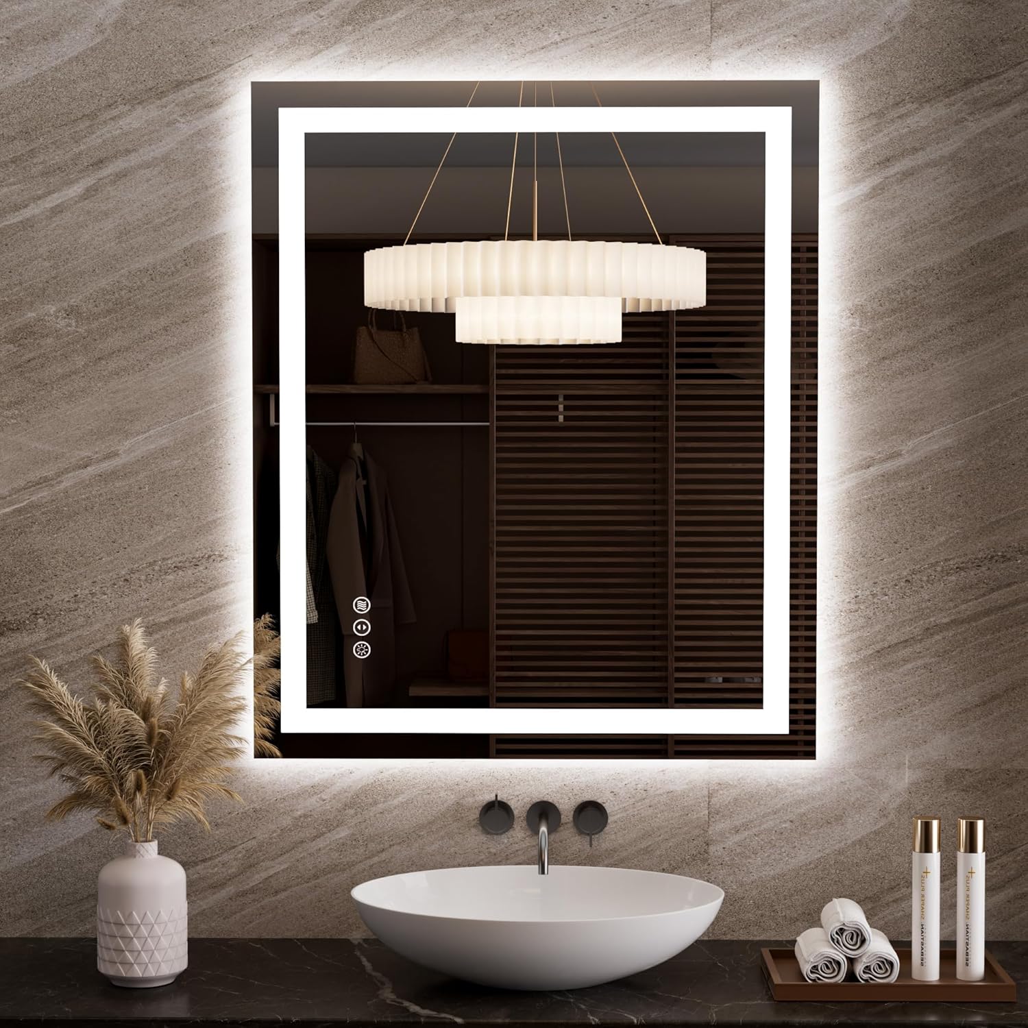 Dimmable LED Bathroom Mirror with Anti-Fog and Memory Function