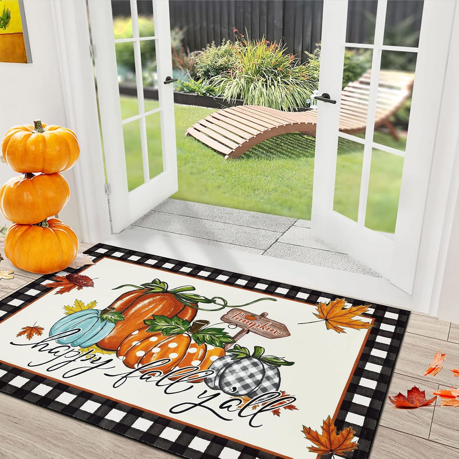 U'Artlines Fall Front Door Mat with Vintage Truck Design