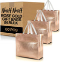 Reusable Rose Gold Gift Bags 60-Pack - Large Bulk Party Bags