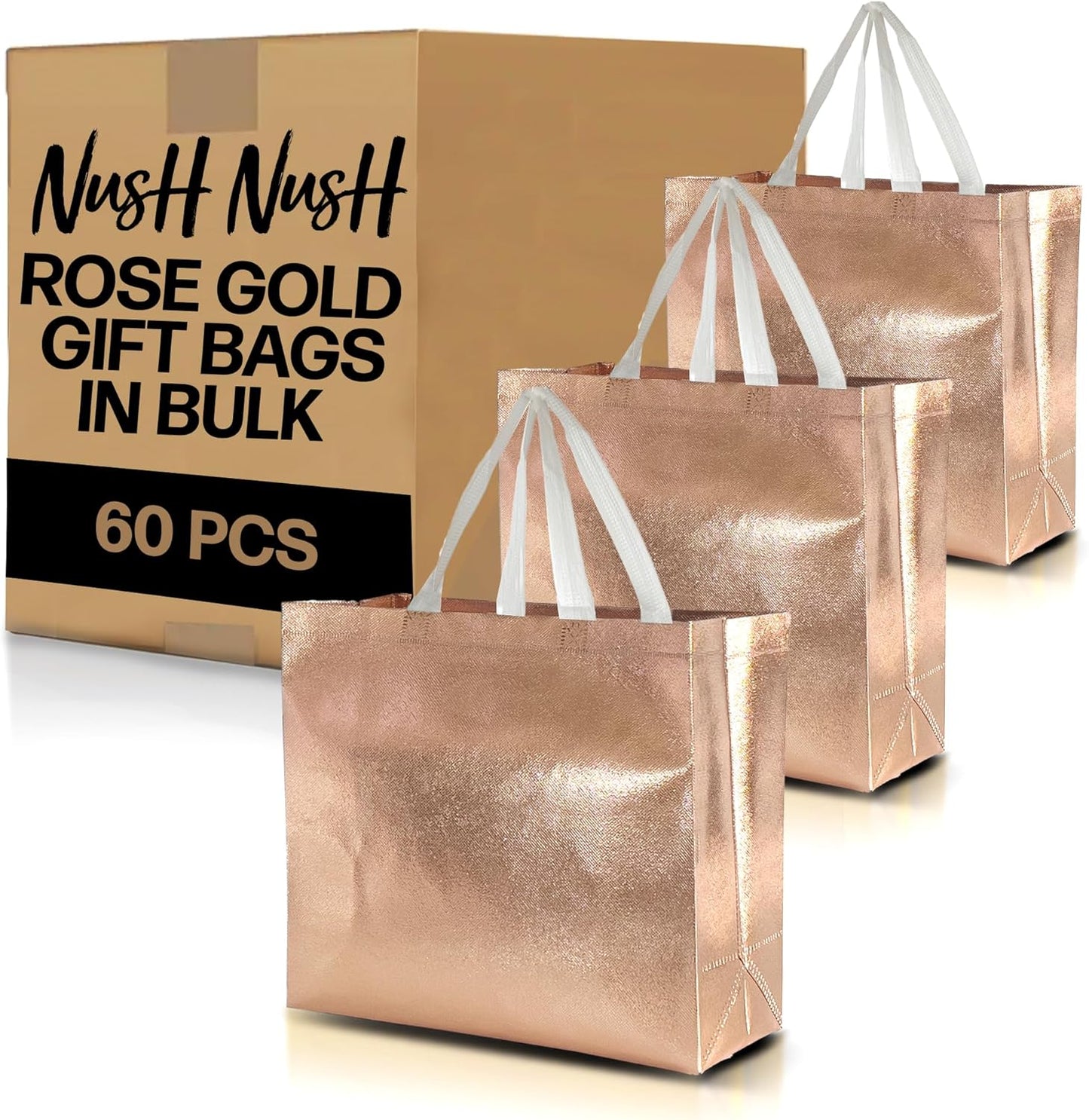 Reusable Rose Gold Gift Bags Set of 60 for All Occasions