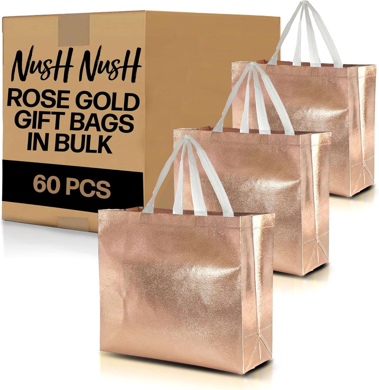 Reusable Rose Gold Gift Bags Set of 60 for All Occasions