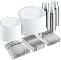 Silver Plastic Dinnerware Set for 100 Guests - Elegant Disposable