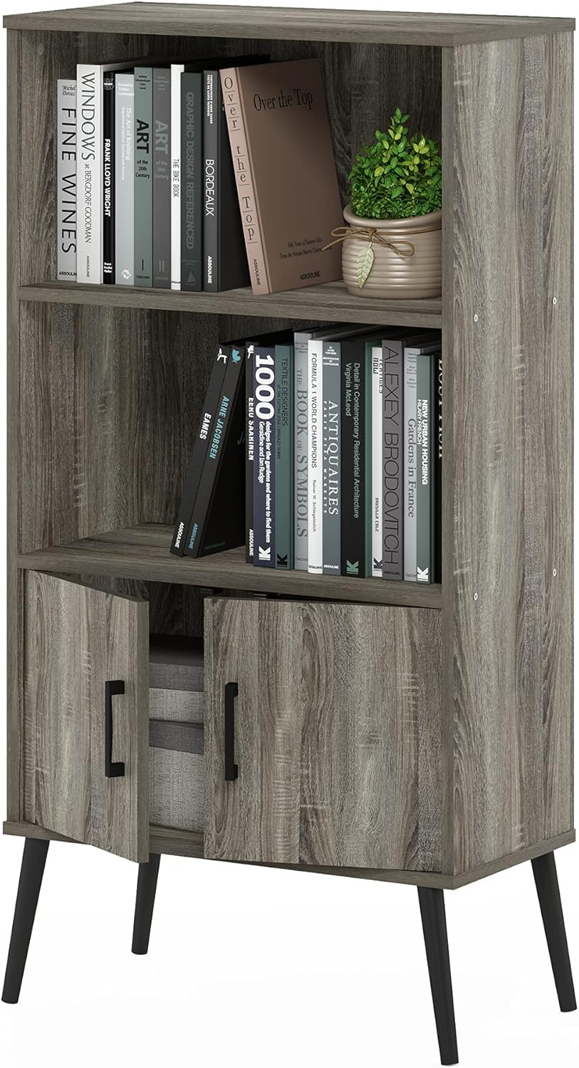 Furinno Claude Mid Century Accent Bookcase with Storage Shelves