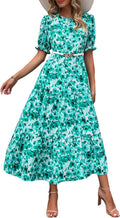 Summer Floral Boho Midi Dress - Flowy Puff Sleeve Sundress Shoes
