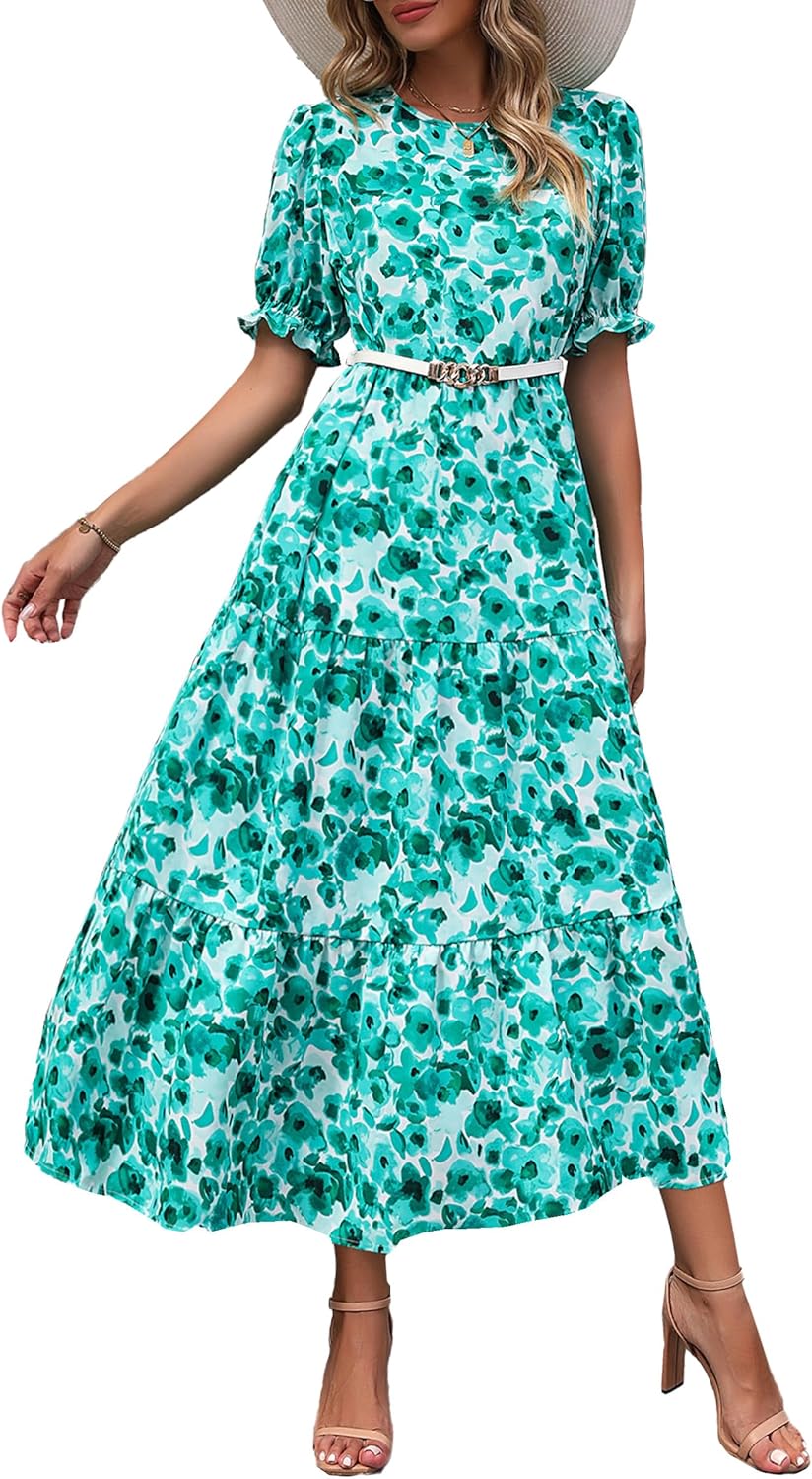 PRETTYGARDEN Summer Floral Midi Dress for Women - Boho Style