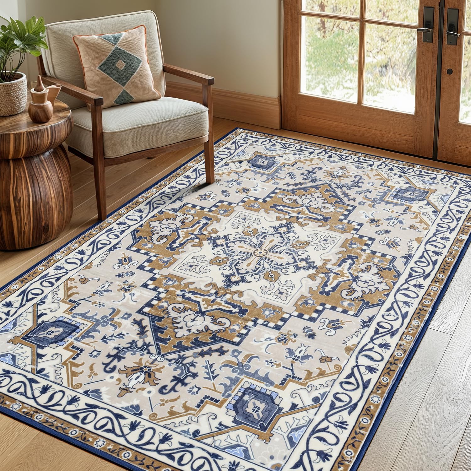 Rugflix 3x5 Area Rug for Living Room, Soft Boho Vintage Design
