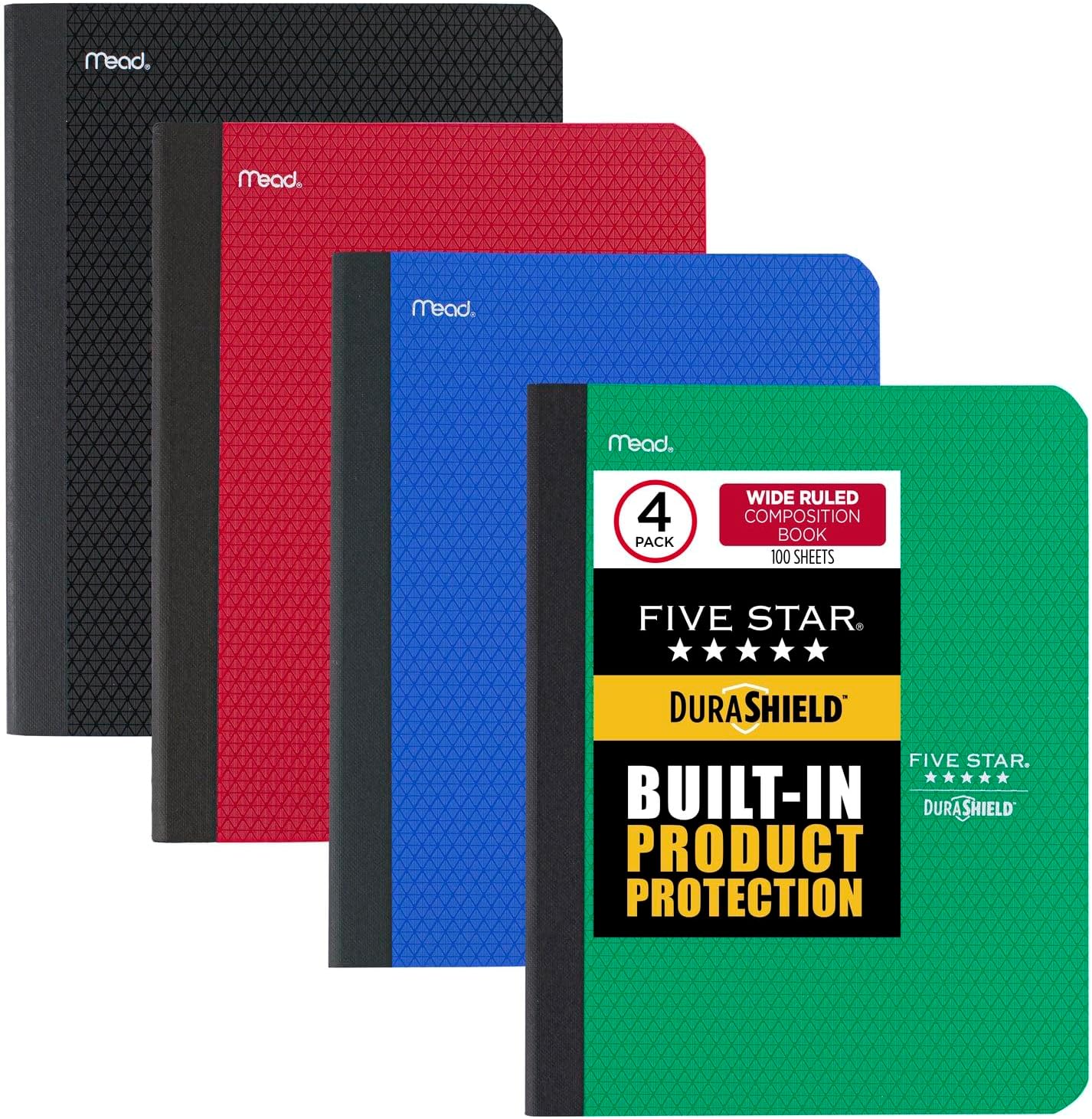 Five Star 4-Pack Antimicrobial Composition Books, Wide Ruled, 100 Sheets, 4 Colors
