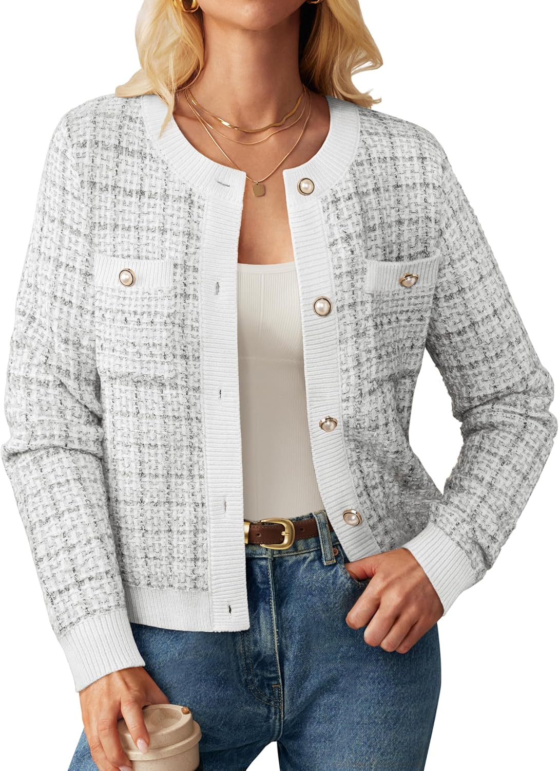 GRACE KARIN Womens Open Front Button Down Cardigan Sweater