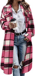 Women's Plaid Wool Blend Long Shacket - Cozy Layering for Fall