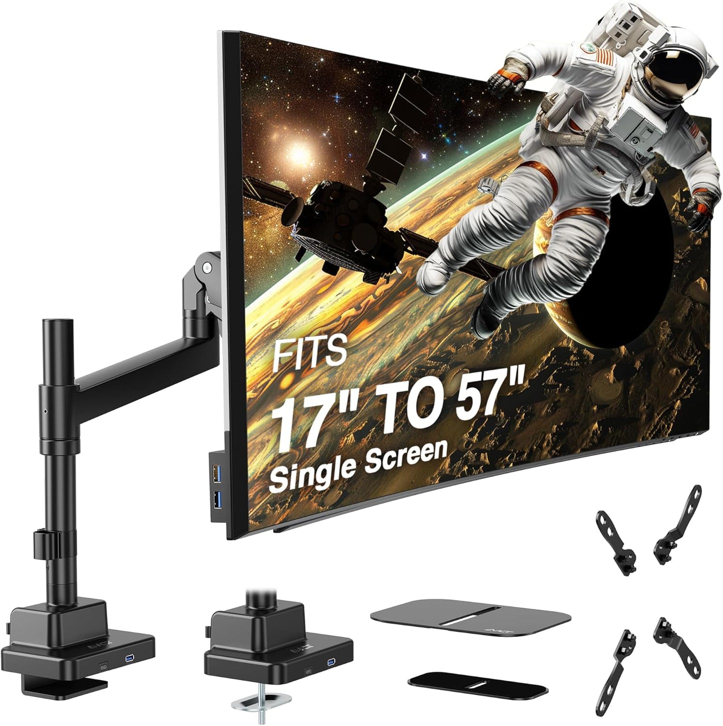 AVLT Single 57 Inch Heavy Duty Monitor Arm with USB Ports