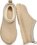 Genuine Suede Fuzzy Slippers for Women Winter Warm House (Style 35P4)