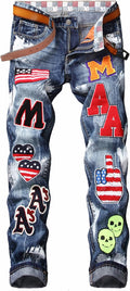 Baylvn Men's Straight Slim Fit Patchwork Jeans - Stylish Comfort