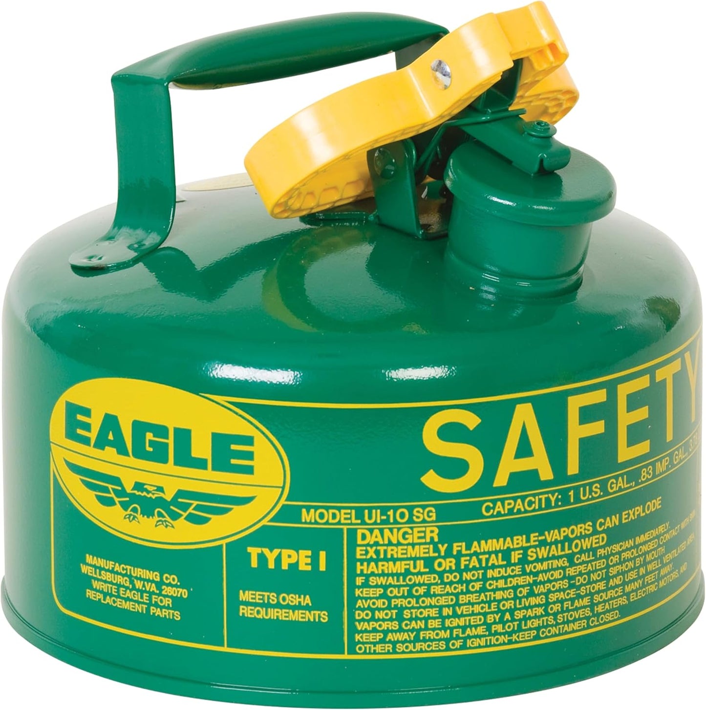 Eagle 1 Gallon Type I Green Safety Gas Can for Flammable Liquids