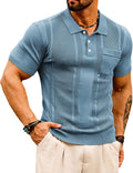 Mens Knit Polo Shirts with Waffle Texture for Casual Style