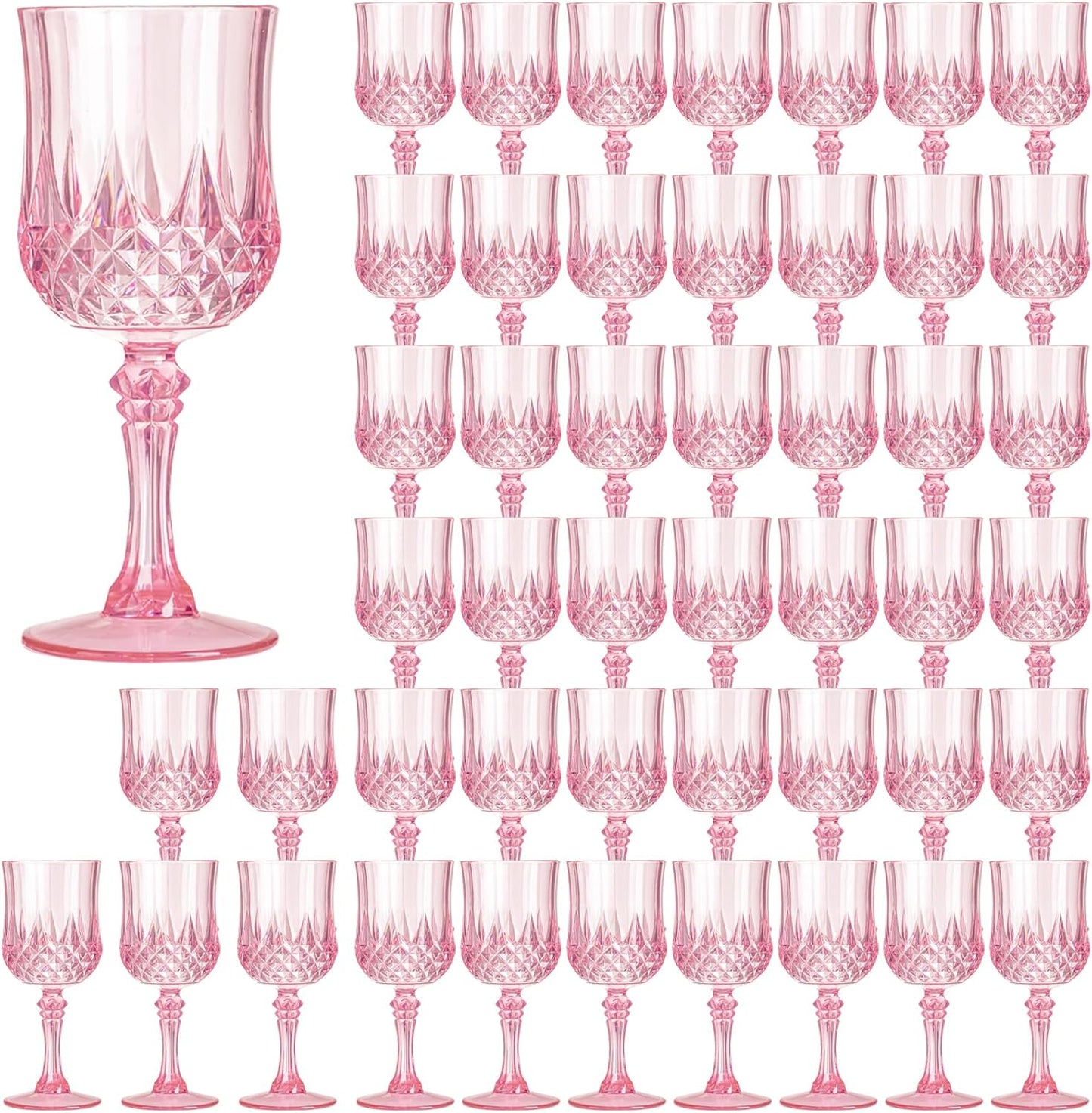 XKXKKE 48 Pcs Pink Plastic Wine Glasses for Parties & Events