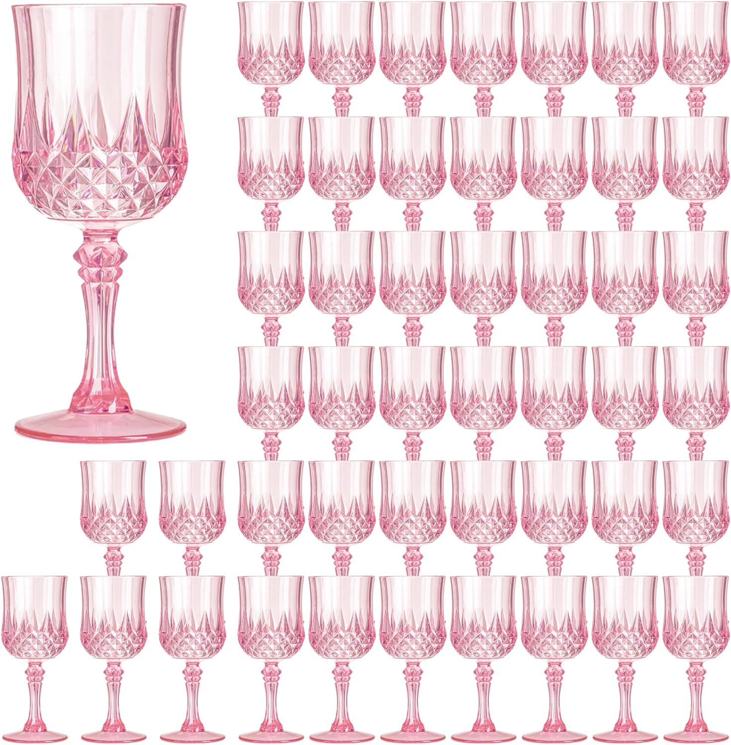 XKXKKE 48 Pcs Pink Plastic Wine Glasses for Parties & Events
