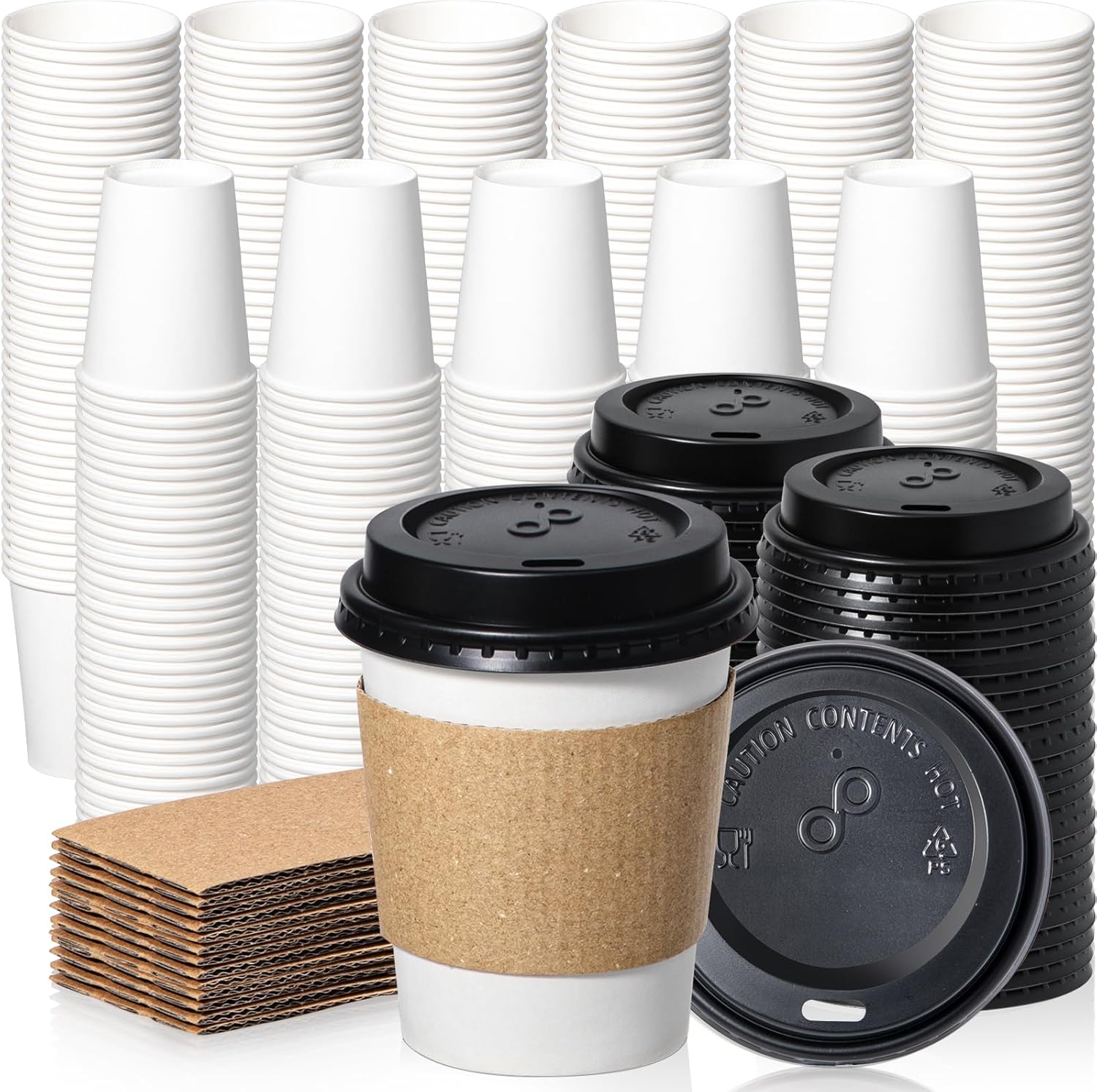 Fit Meal Prep 500 Pack Disposable Coffee Cups with Lids and Sleeves