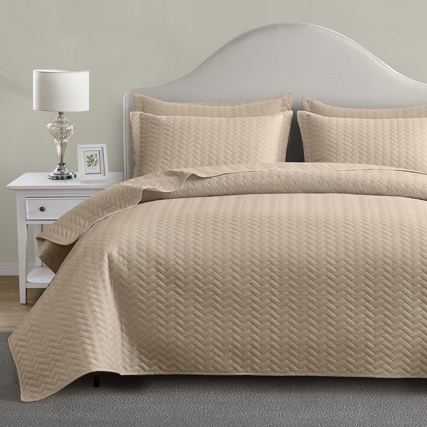 Maple&Stone Quilt Set Queen Size Lightweight Beige Bedspread