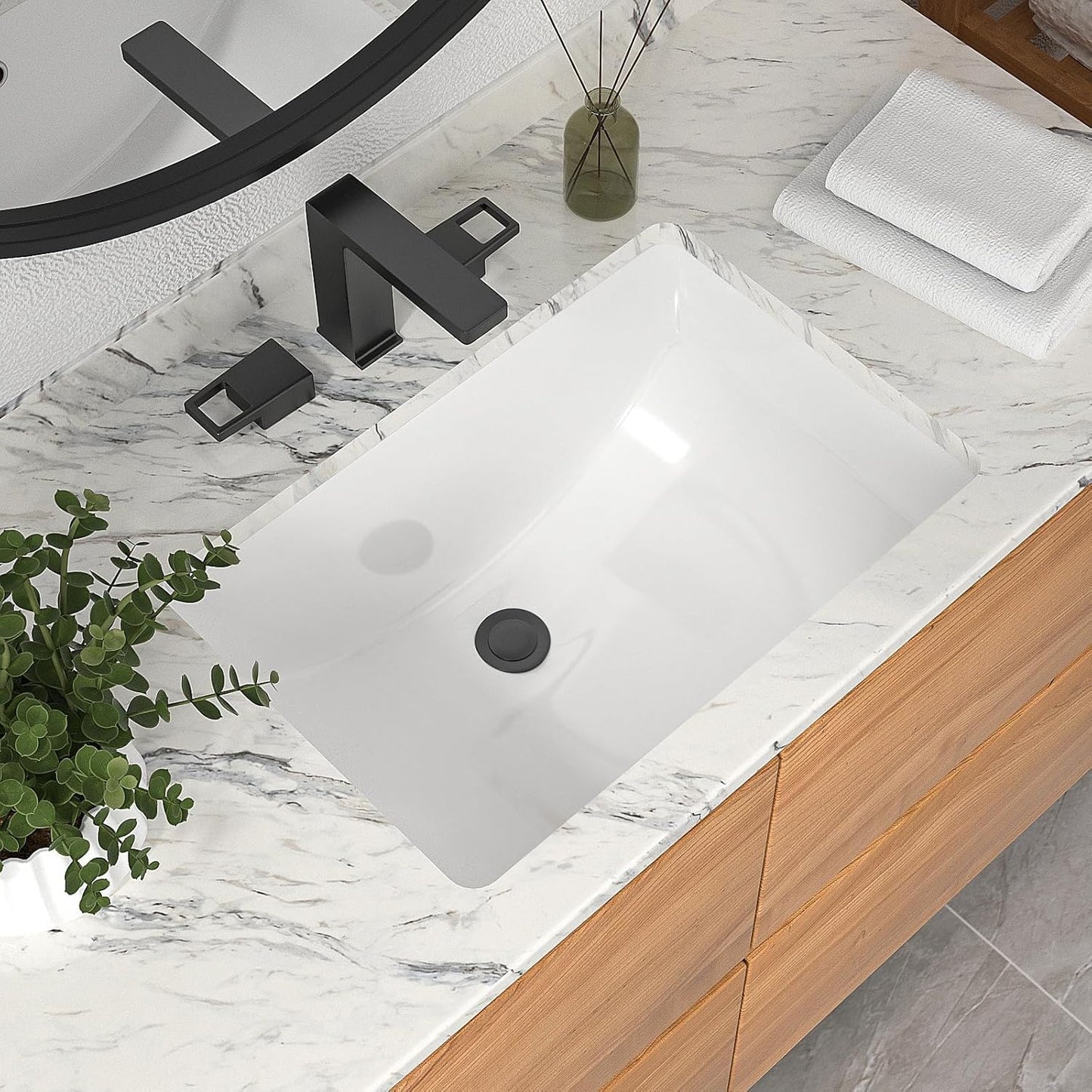 Mocoloo Undermount Bathroom Sink 21x15 Inch Rectangle White