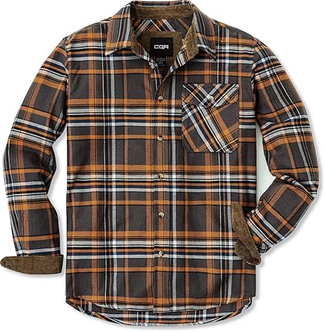 CQR Men's All Cotton Flannel Shirt for Comfortable Outdoor Wear
