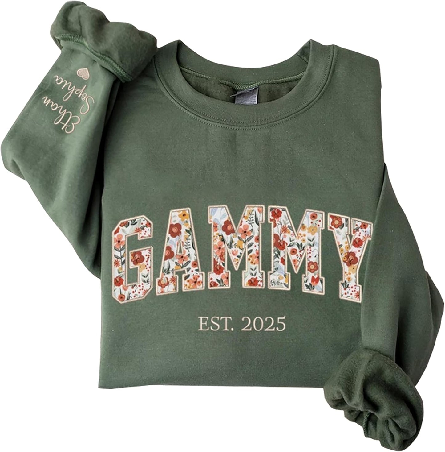 Personalized Grandma Sweatshirt - Custom Floral Applique Embroidery - GAMMIE