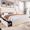 King Size Velvet Upholstered Platform Bed Frame with 4 Drawers