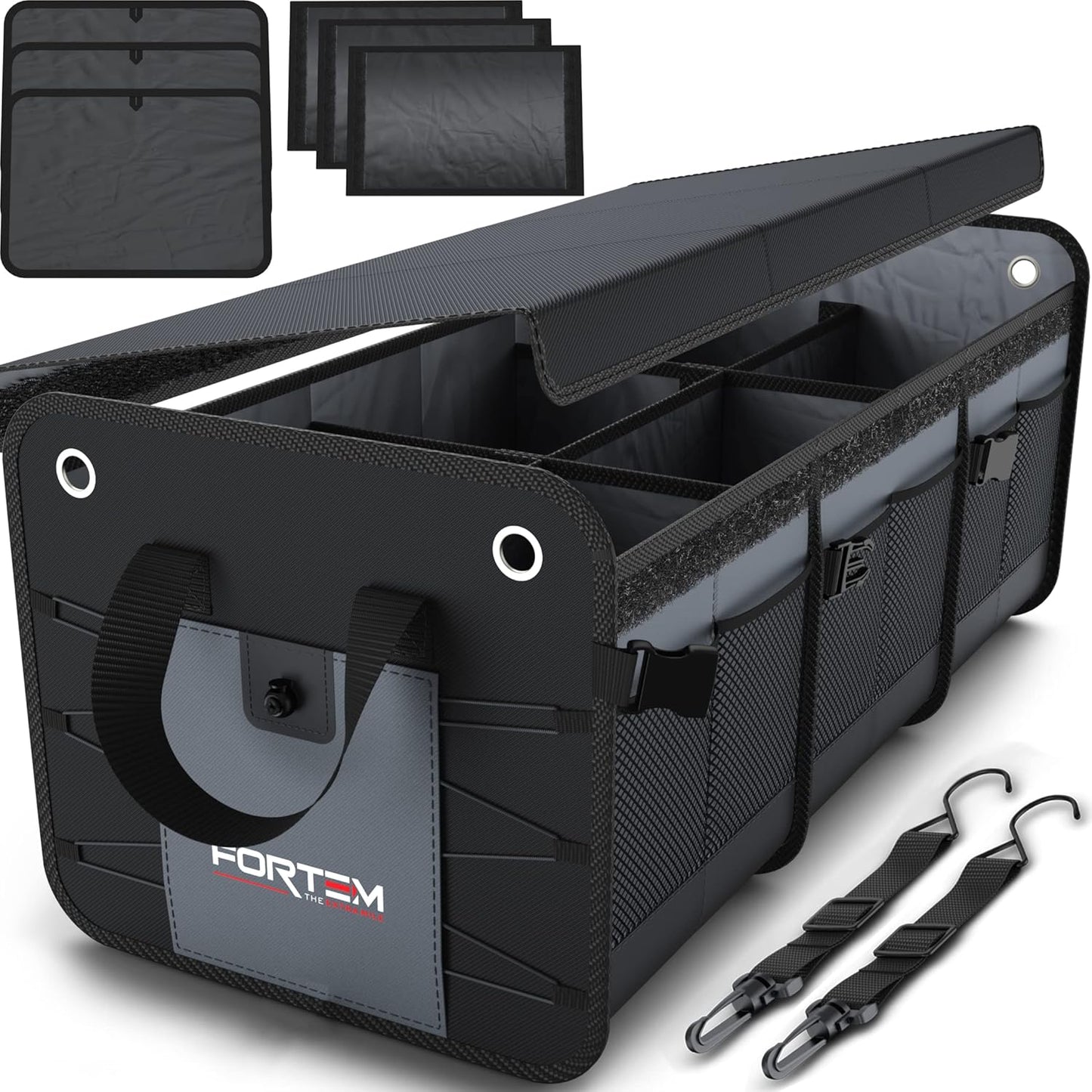 FORTEM Extra Large Car Trunk Organizer - Non Slip Bottom, Adjustable Straps