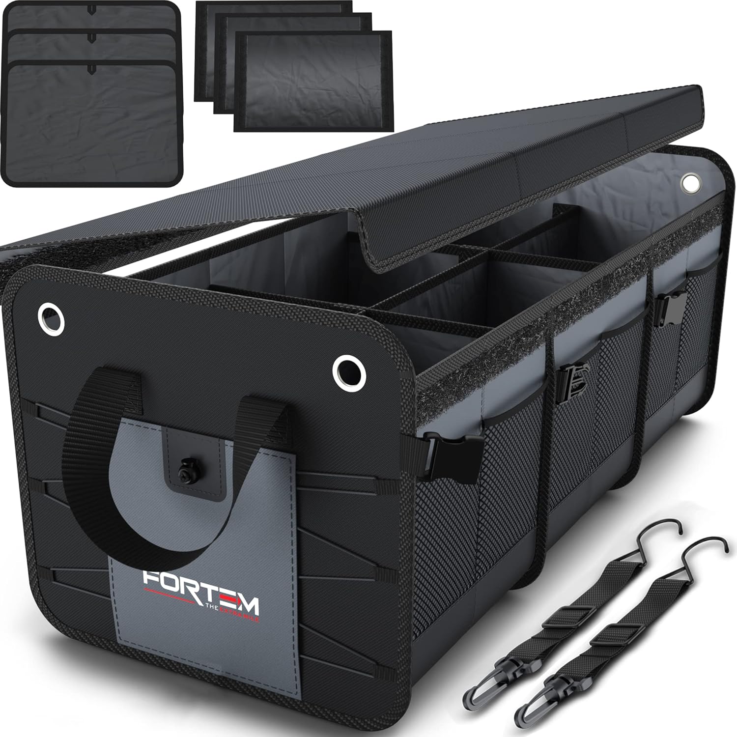 FORTEM Extra Large Car Trunk Organizer - Non Slip Bottom, Adjustable Straps