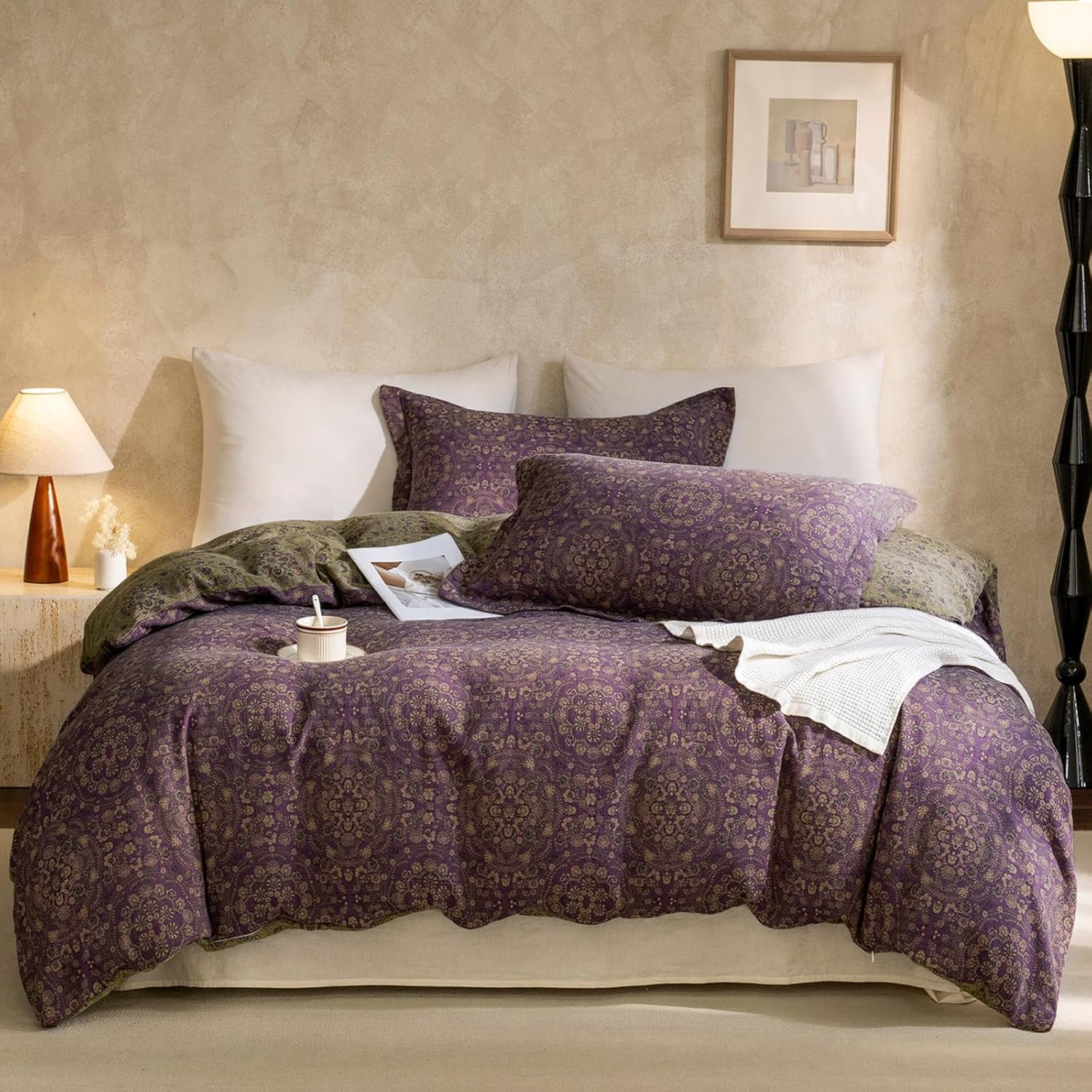 VM VOUGEMARKET Purple Green Duvet Cover Queen Set for Comfort