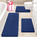 Extra Large Blue Bathroom Rug Set 3 Pieces - Ultra Soft Chenille