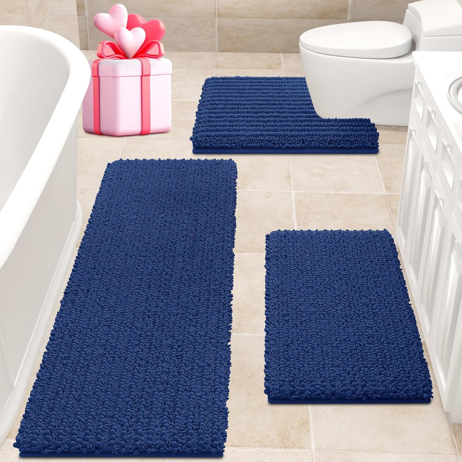 Ultra Soft Extra Large Blue Bathroom Rug Set for Luxury Comfort