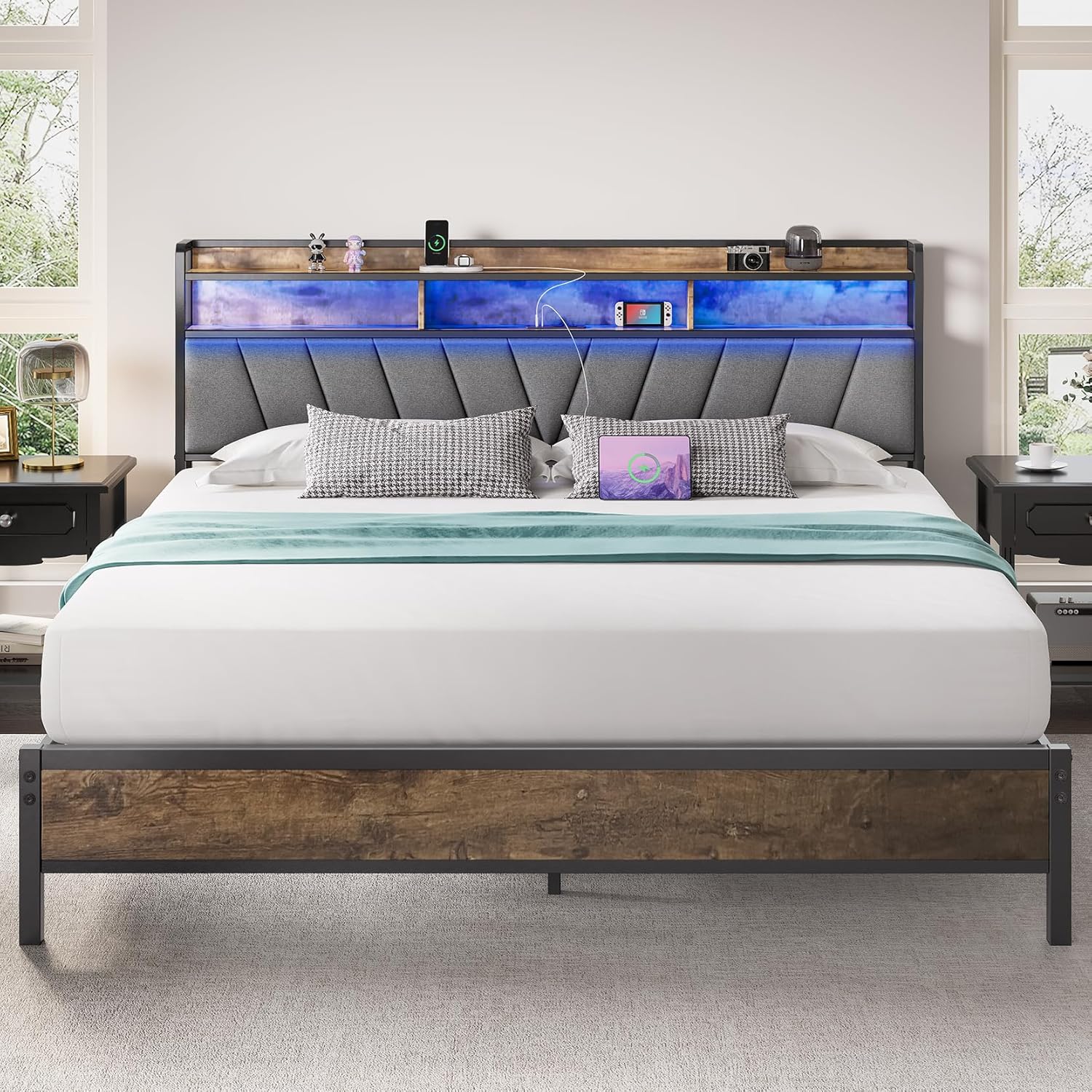 King Bed Frames with Headboard and LED Lights for Ultimate Comfort