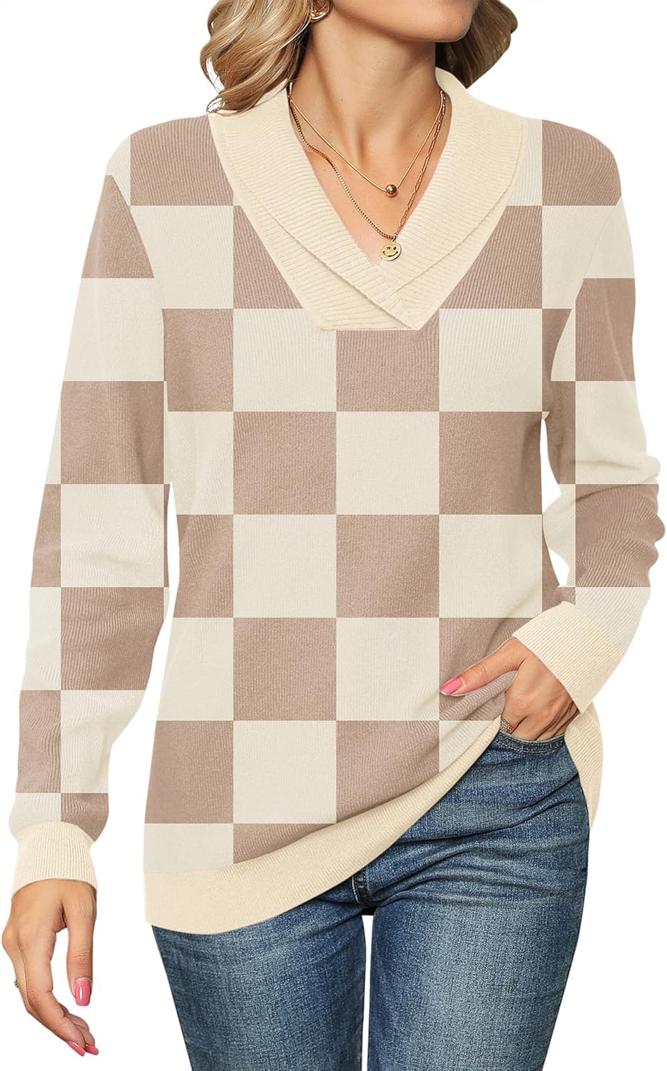 Ivicoer Women Long Sleeve V Neck Pullover Sweater for Style