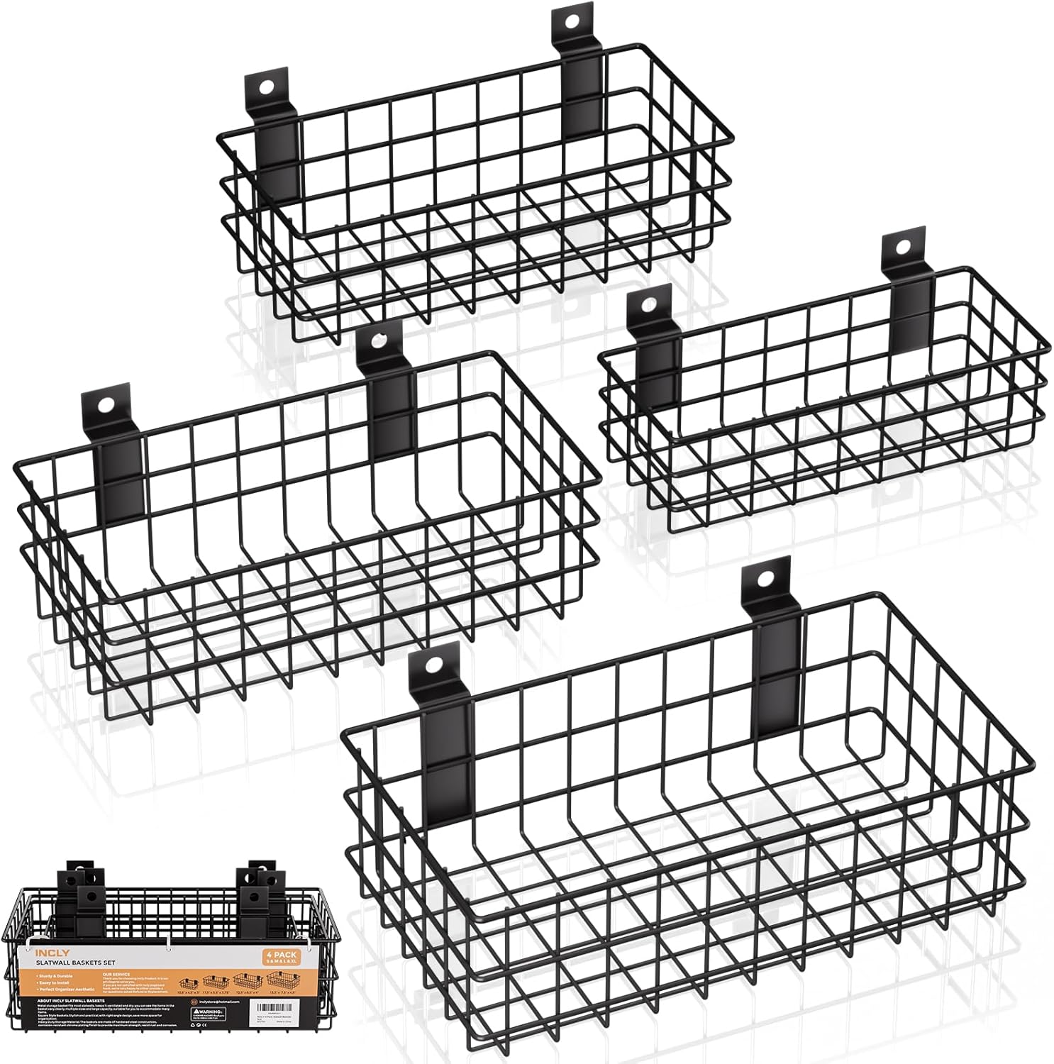 INCLY Black Slatwall Baskets Set for Versatile Storage Solutions