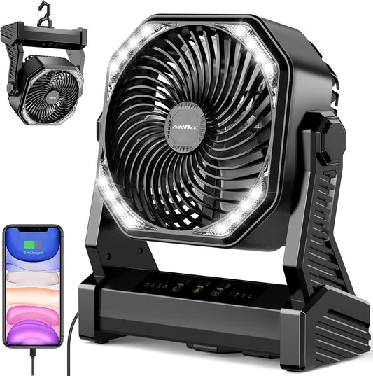 20000mAh Camping Fan with 360 Rotatable Hook and Bright Light