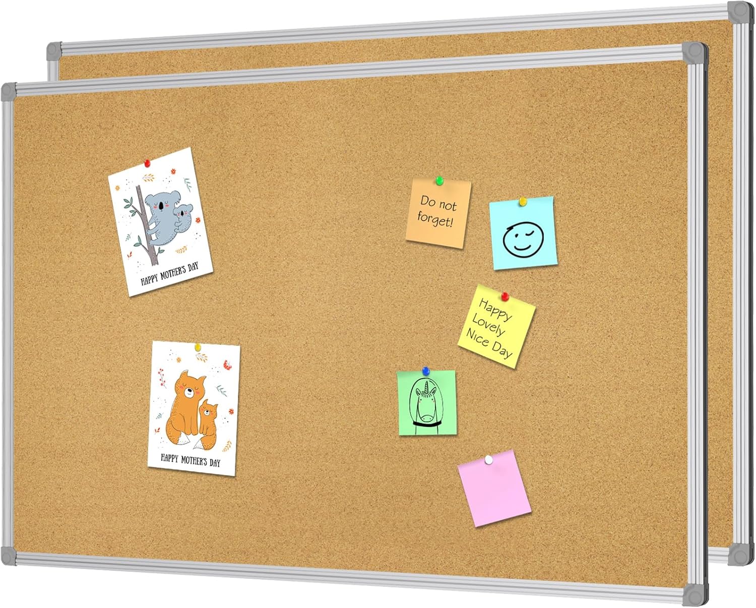 Lockways Cork Board Bulletin Board 36 x 24 in Double Sided Set