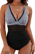 BMJL Women's Tummy Control Mesh One Piece Swimsuit - Slimming V Neck