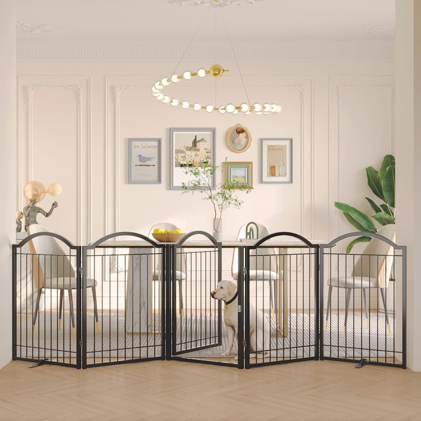 BHG Metal No-Assembly Freestanding Dog Gate with Door Walk Through