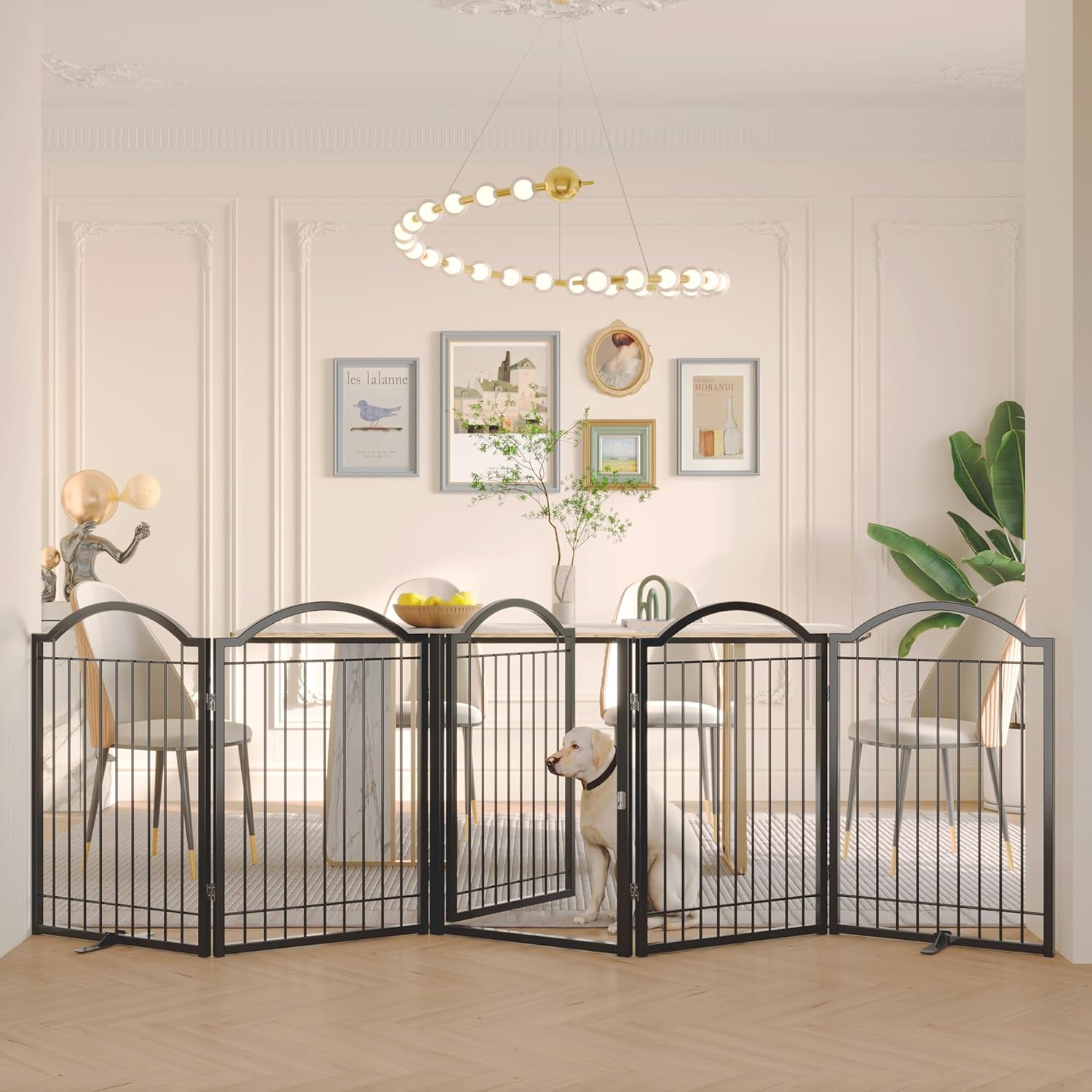 BHG Metal No-Assembly Freestanding Dog Gate with Door Walk Through