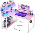 Carbon Pink Small Gaming Desk with LED Light and Power Outlets - 43 in