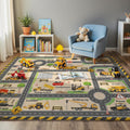 Construction Site Play Rug for Kids - Interactive Engineering Vehicles