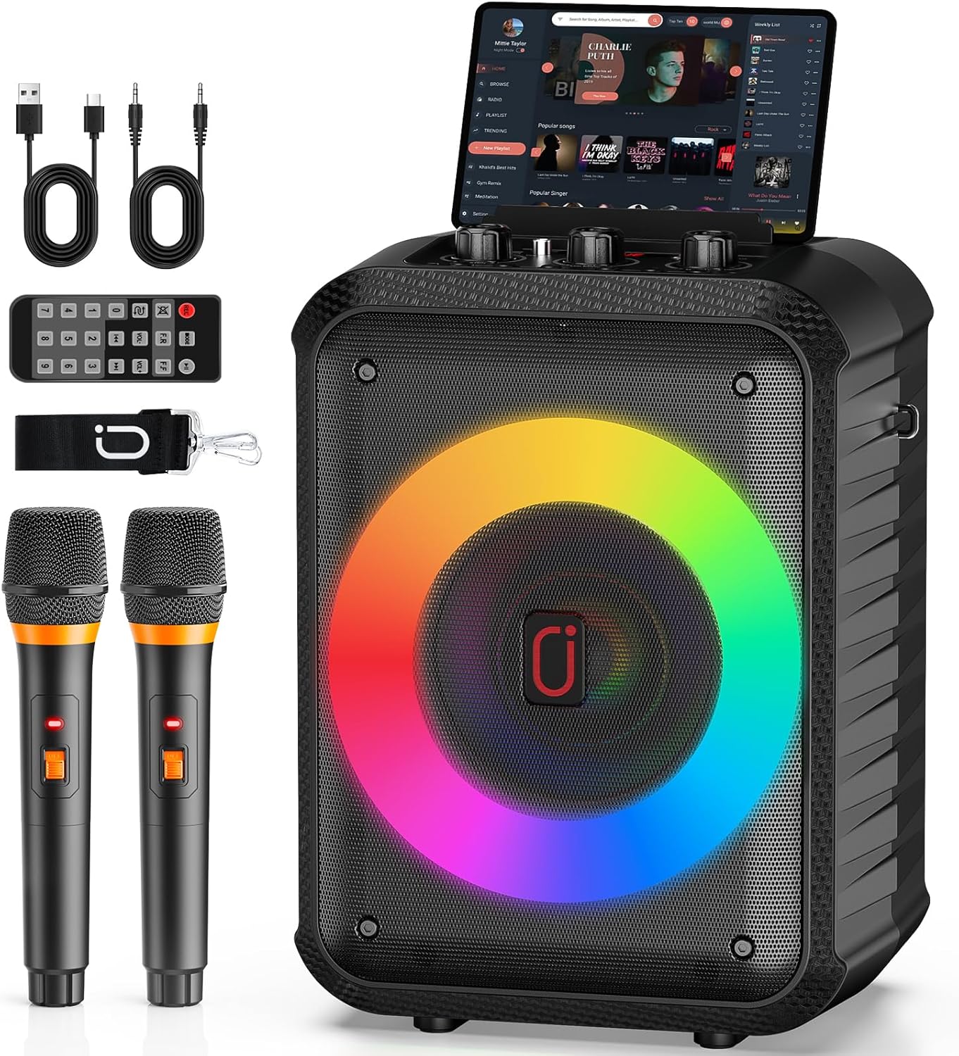 Karaoke Machine with 2 Wireless Microphones for Parties