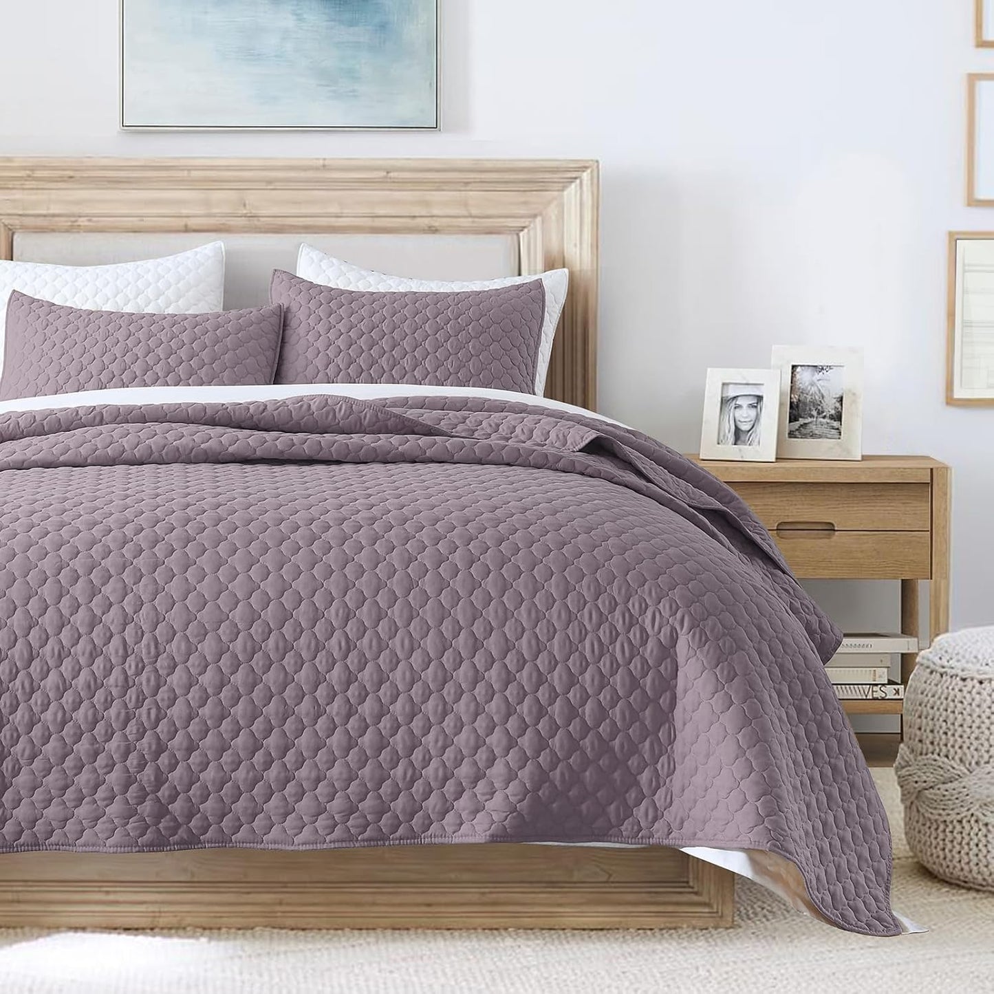 Lightweight King Size Grayish Purple Quilt Set for Summer Comfort